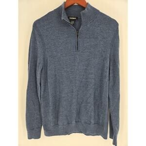 Express Blue 100% Merino Wool Quarter Zip Sweater Men's L FLAWED